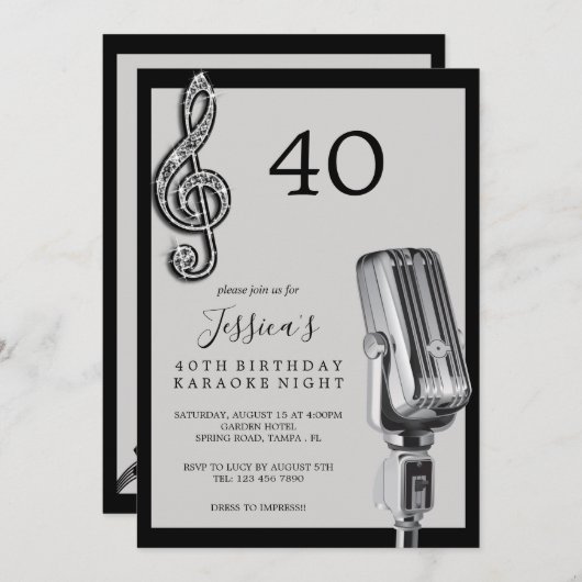 Glitzy Music Note & Microfoon Karaoke Verjaardag Kaart (Voorkant / Achterkant)