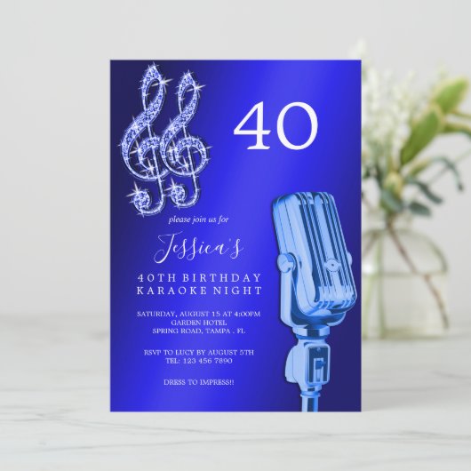 Glitzy Music Note & Microfoon Karaoke Verjaardag Kaart (Staand voorkant)