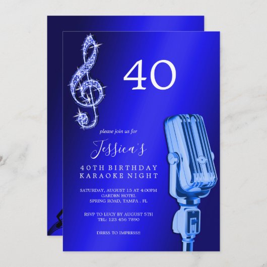Glitzy Music Note & Microfoon Karaoke Verjaardag Kaart (Voorkant / Achterkant)