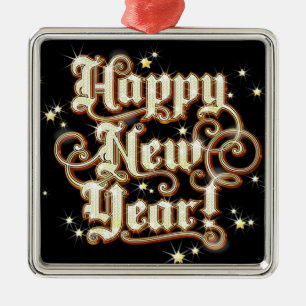 Glitzy Nieuwjaar Metalen Ornament
