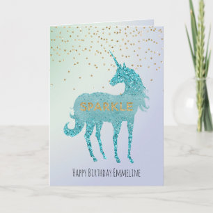 Glitzy Paars Aqua Sparkle Unicorn Name Kaart