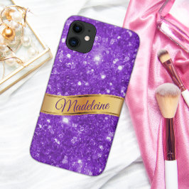 Glitzy Paarse aangepaste naam iPhone Case