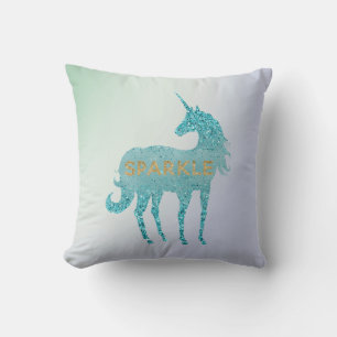 Glitzy Paarse Lila Mint Aqua Sparkle Eenhoorn Kussen