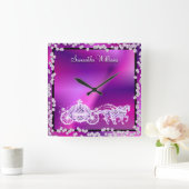 Glitzy Paarse Princess Coach & Horses Vierkante Klok (Huis)