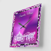 Glitzy Paarse Princess Coach & Horses Vierkante Klok (Hoek)
