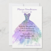 Glitzy Party Dress Sweet 16 Birthday Invitation Kaart (Voorkant)