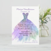 Glitzy Party Dress Sweet 16 Birthday Invitation Kaart (Staand voorkant)