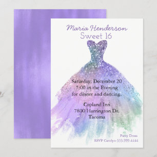 Glitzy Party Dress Sweet 16 Birthday Invitation Kaart