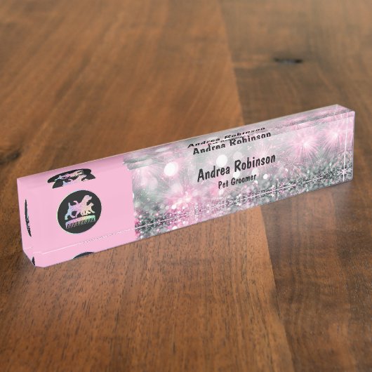 Glitzy Pet Grooming Monogram Desk Name Bord Naambordje (Zijkant)