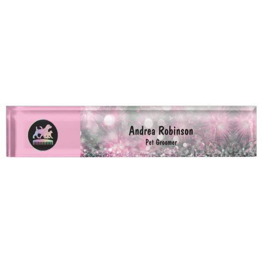 Glitzy Pet Grooming Monogram Desk Name Bord Naambordje (Voorkant)