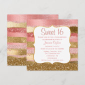 Glitzy Pink and Gold Sweet 16 Birthday Uitnodiging (Voorkant / Achterkant)