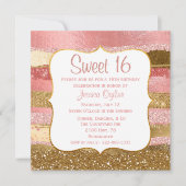 Glitzy Pink and Gold Sweet 16 Birthday Uitnodiging (Voorkant)