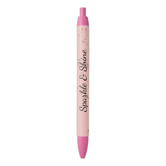 Glitzy Pink Blush Rose Gold Glitter Sparkle Zwarte Inkt Pen (Voorkant Verticaal)