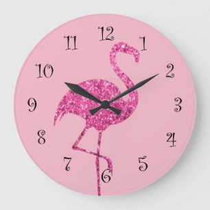 Glitzy Pink Flamingo Wall Decor Grote Klok