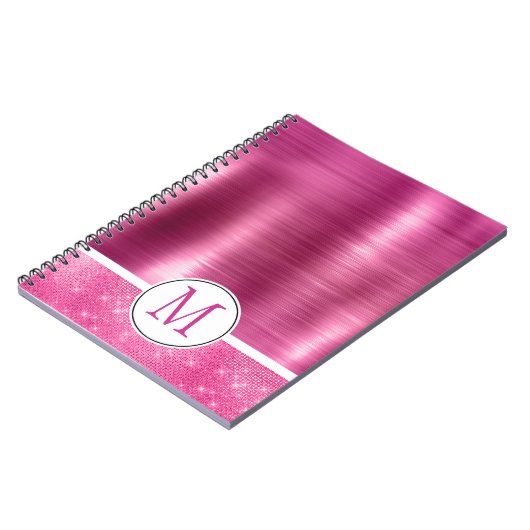 Glitzy Pink Glam-sprankelmonogram Notitieboek (Linkerzijde)
