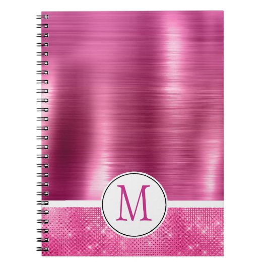 Glitzy Pink Glam-sprankelmonogram Notitieboek (Voorkant)