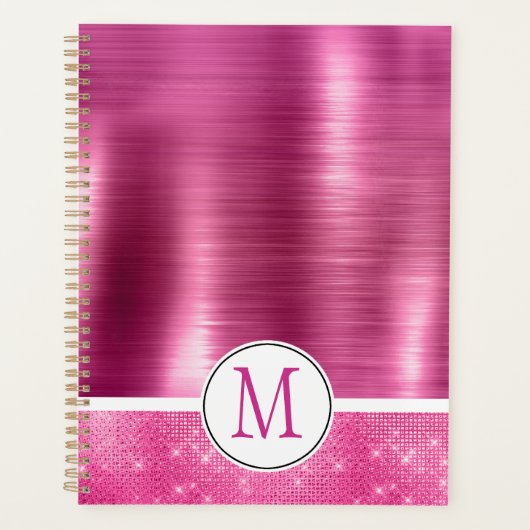 Glitzy Pink Glam-sprankelmonogram Planner (Voorkant)