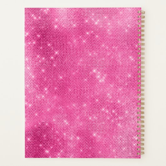 Glitzy Pink Glam-sprankelmonogram Planner (Achterkant)