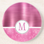 Glitzy Pink Glam-sprankelmonogram Zandsteen Onderzetter (Voorkant)