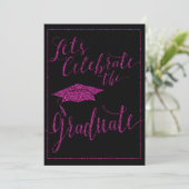 Glitzy Pink Glitter Foto Afstuderen Uitnodiging (Staand voorkant)