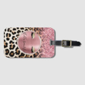 Glitzy Pink Glitter Gouden Wimpers Luipaard Bagagelabel (Voorkant (horizontaal))