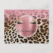 Glitzy Pink Glitter Gouden Wimpers Luipaard Briefkaart (Voorkant)