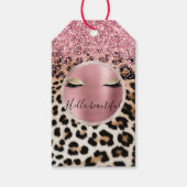 Glitzy Pink Glitter Gouden Wimpers Luipaard Cadeaulabel (Voorkant)