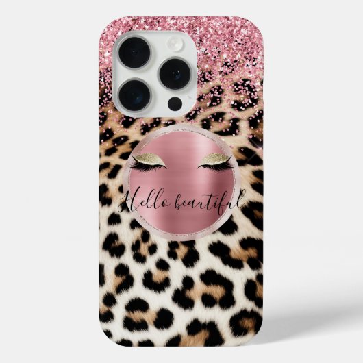 Glitzy Pink Glitter Gouden Wimpers Luipaard Case-Mate iPhone Case (Achterkant)