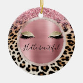 Glitzy Pink Glitter Gouden Wimpers Luipaard Keramisch Ornament (Voorkant)