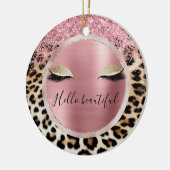Glitzy Pink Glitter Gouden Wimpers Luipaard Keramisch Ornament (Links)