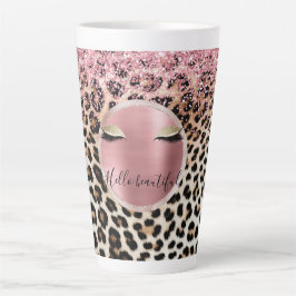 Glitzy Pink Glitter Gouden Wimpers Luipaard Latte Mok