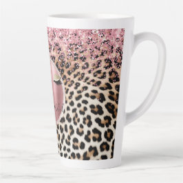 Glitzy Pink Glitter Gouden Wimpers Luipaard Latte Mok