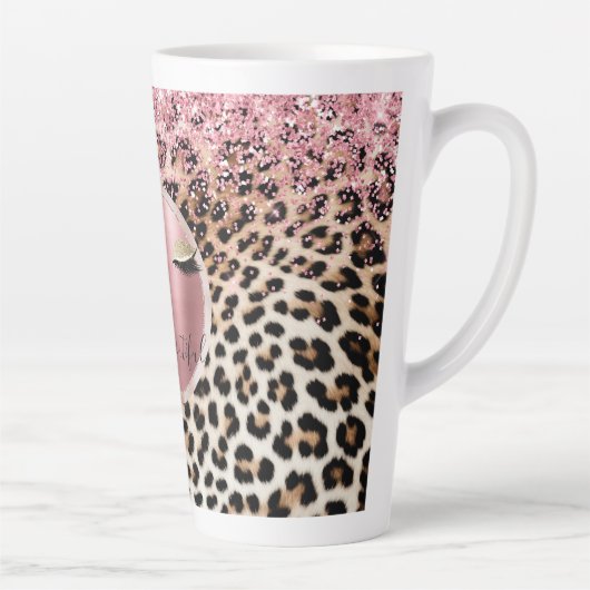 Glitzy Pink Glitter Gouden Wimpers Luipaard Latte Mok (Rechts)