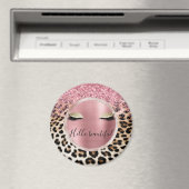 Glitzy Pink Glitter Gouden Wimpers Luipaard Magneet (Insitu (Vaatwasser))