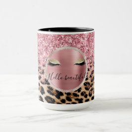 Glitzy Pink Glitter Gouden Wimpers Luipaard Mok