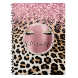 Glitzy Pink Glitter Gouden Wimpers Luipaard Notitieboek
