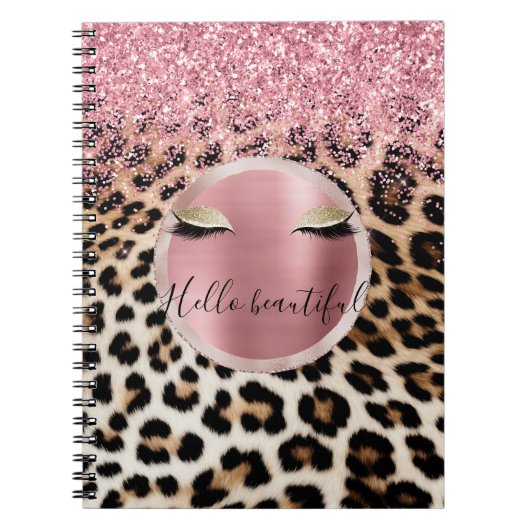 Glitzy Pink Glitter Gouden Wimpers Luipaard Notitieboek (Voorkant)