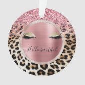 Glitzy Pink Glitter Gouden Wimpers Luipaard Ornament (voorkant)