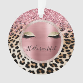 Glitzy Pink Glitter Gouden Wimpers Luipaard Ornament