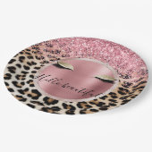 Glitzy Pink Glitter Gouden Wimpers Luipaard Papieren Bordje (Gekanteld)