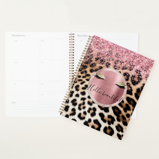 Glitzy Pink Glitter Gouden Wimpers Luipaard Planner (Display)