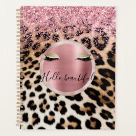 Glitzy Pink Glitter Gouden Wimpers Luipaard Planner