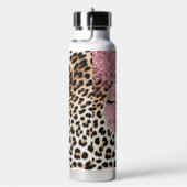 Glitzy Pink Glitter Gouden Wimpers Luipaard Waterfles (Rechts)