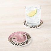 Glitzy Pink Glitter Gouden Wimpers Luipaard Zandsteen Onderzetter (Zijkant)