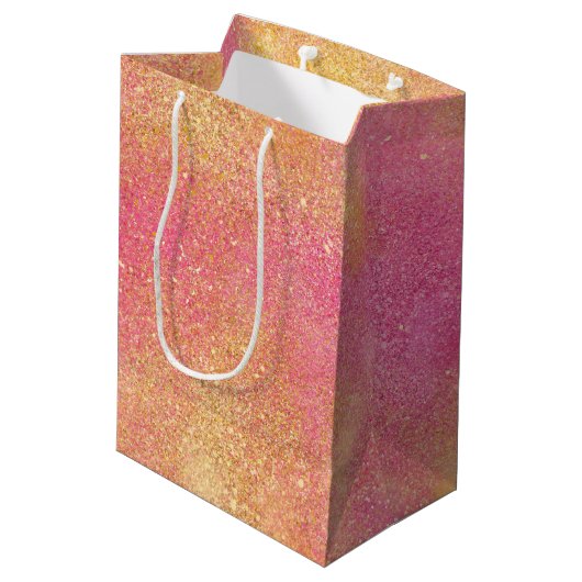 Glitzy Pink Gold Sparkle en Shine Medium Cadeauzakje (Achterkant Gekanteld)