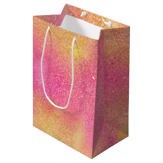 Glitzy Pink Gold Sparkle en Shine Medium Cadeauzakje (Voorkant Gekanteld)