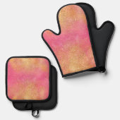 Glitzy Pink Gold Sparkle en Shine Ovenwant & Pannenlap Set (Voorkant / Achterkant)