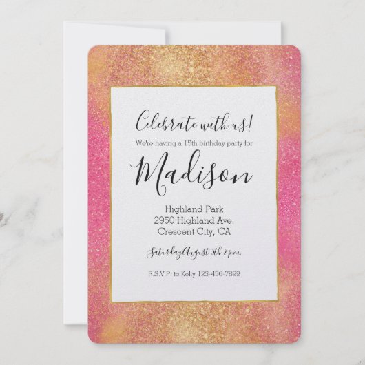 Glitzy Pink Gold Sparkle en Shine Verjaardag Kaart (Voorkant)