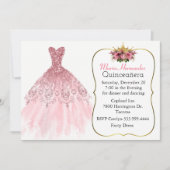 Glitzy Pink Gown Quinceañera Uitnodiging (Voorkant)