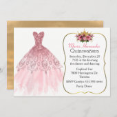 Glitzy Pink Gown Quinceañera Uitnodiging (Voorkant / Achterkant)